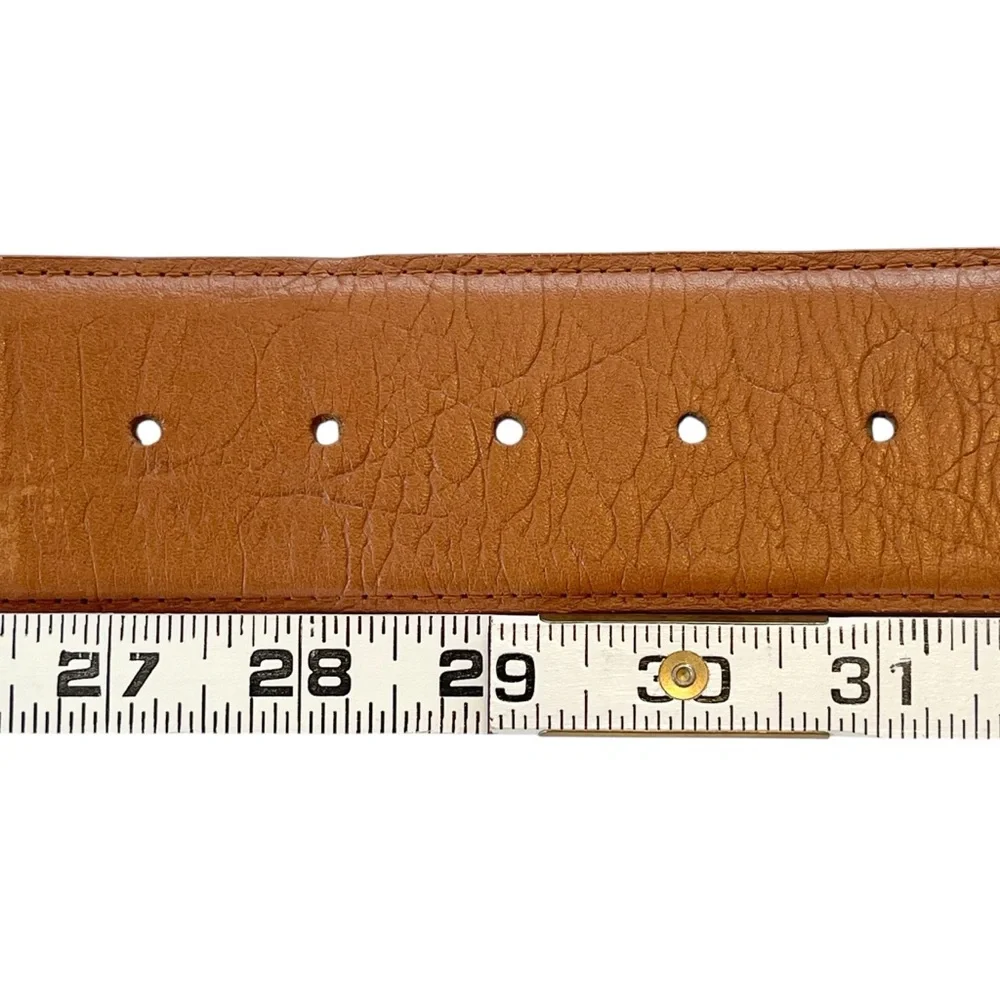 Wide Leather Belt Vintage Brown Croc Embossed Oversized Square Buckle Size S/M